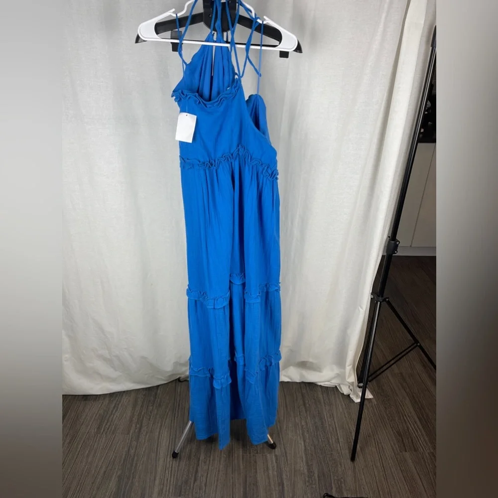 BTFL-LIFE Blue Tiered Ruffle Cotton Maxi Dress Size Large NWT
